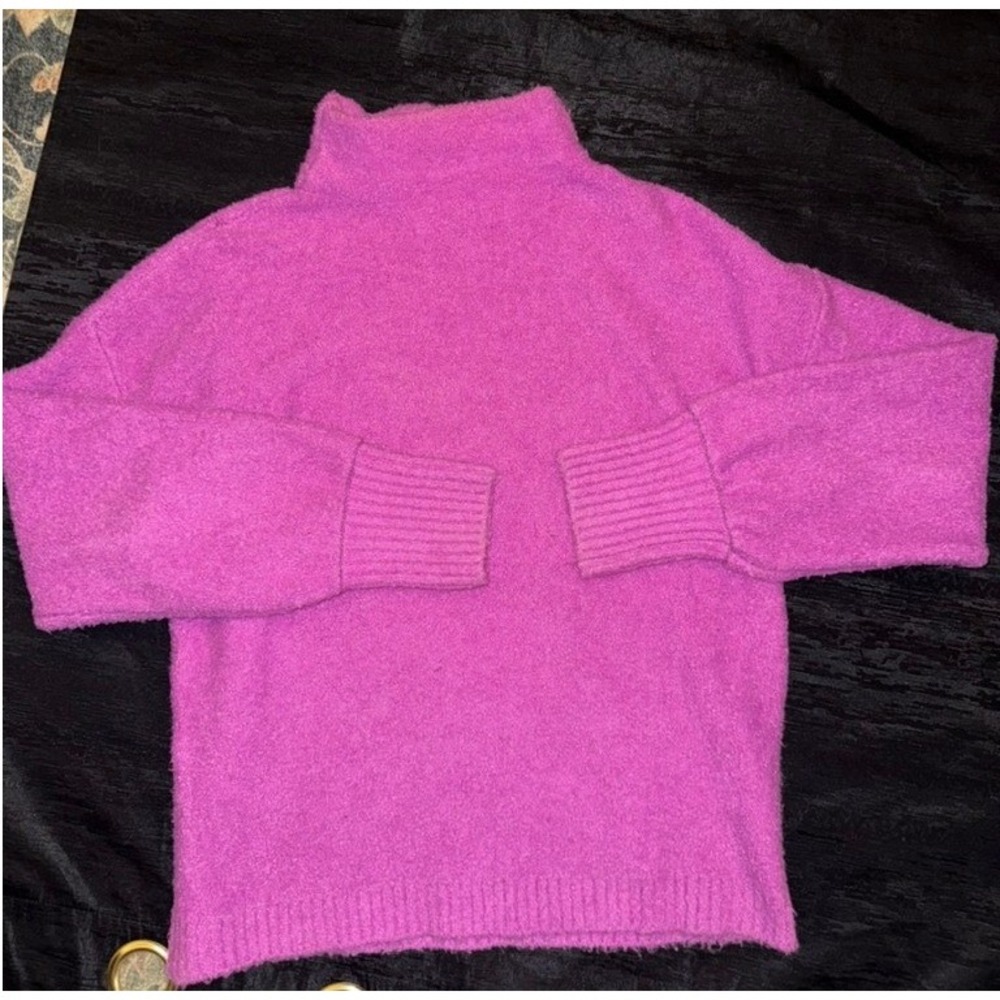 Marled Magenta Pink Turtleneck Knit Sweater Womens Large Soft Fuzzy Pullover